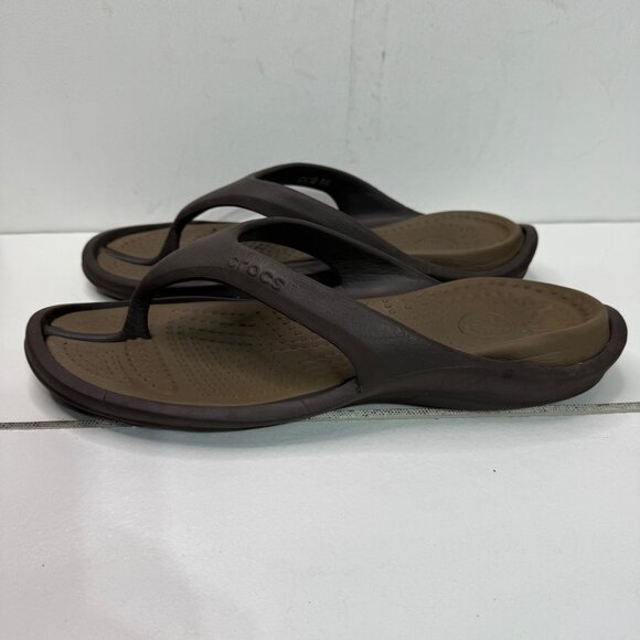 Crocs Mens Size 12M Brown & Tan Flip-Flop Sandals Comfortable Casual Footwear - Picture 1 of 7